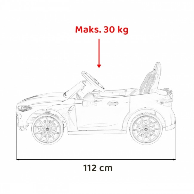 Masinuta electrica cu telecomanda BMW M4, roti EVA, scaun tapitat, 112x71x46 cm, putere 70W - Alb