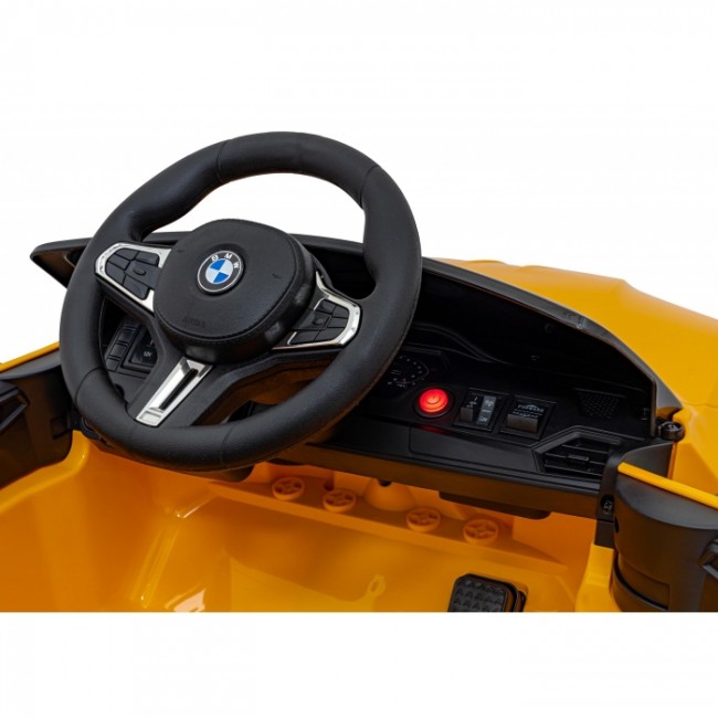 Masinuta electrica cu telecomanda BMW M4, roti EVA, scaun tapitat, 112x71x46 cm, putere 70W - Galben