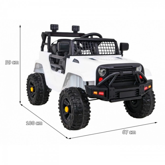 Masinuta electrica cu telecomanda JEEP DARK NIGHT, roti EVA, scaun tapitat, 100x67x59 cm, putere 70W - Alb