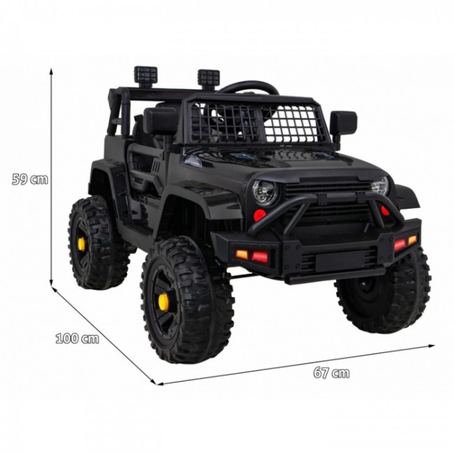 Masinuta electrica cu telecomanda JEEP DARK NIGHT, roti EVA, scaun tapitat, 100x67x59 cm, putere 70W - Negru