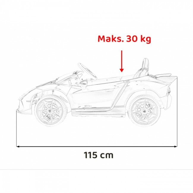 Masinuta electrica cu telecomanda LAMBORGHINI INVENCIBLE, roti EVA, scaun tapitat, 115x65x45 cm, putere 140W - Alb