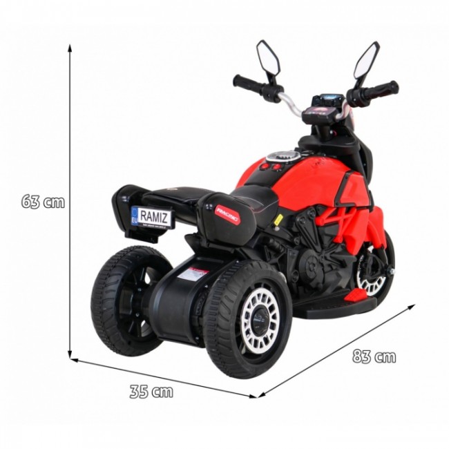 Motocicleta electrica Fast Tourist, roti din plastic, scaun tapitat, 83x35x63 cm, putere 18W - Rosu