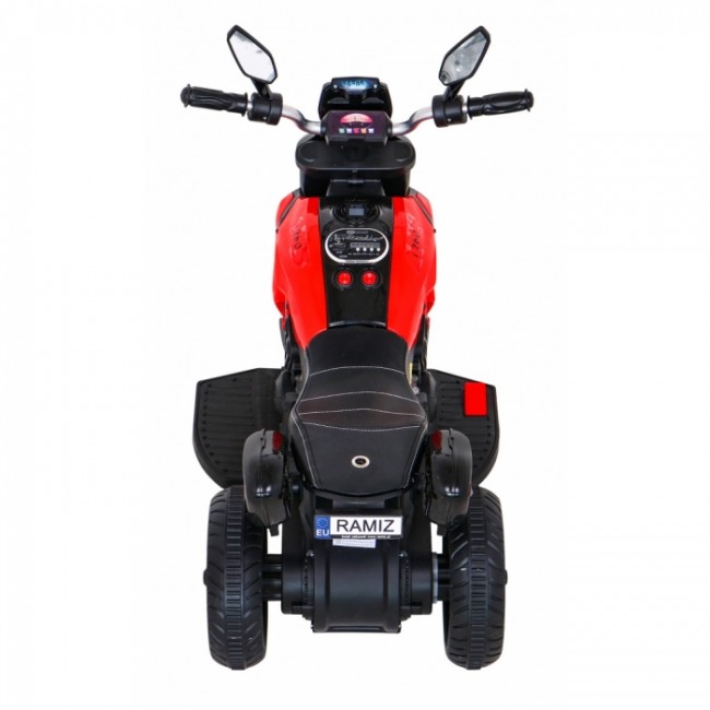 Motocicleta electrica Fast Tourist, roti din plastic, scaun tapitat, 83x35x63 cm, putere 18W - Rosu