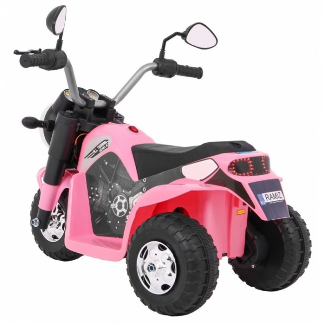 Motocicleta electrica MiniBike, roti din plastic, scaun tapitat, 71x53x57 cm, putere 6V - Roz