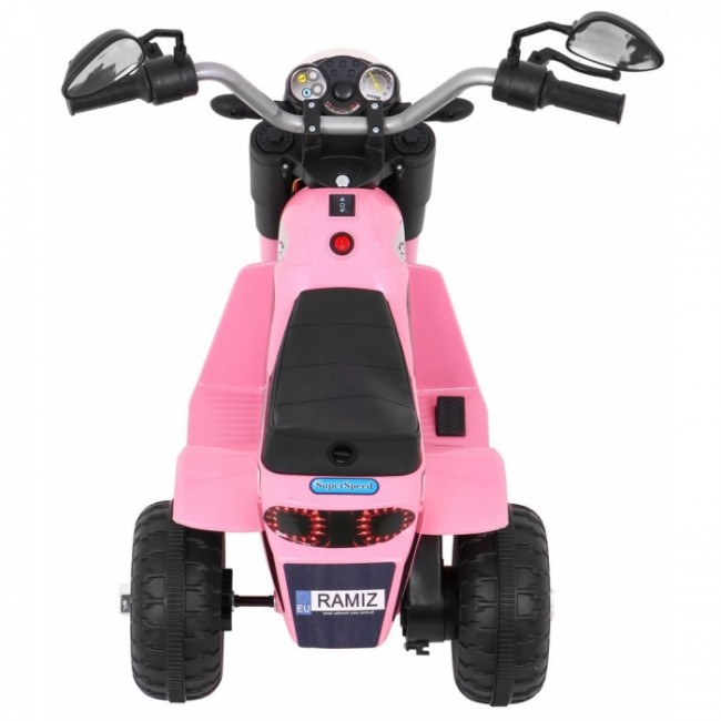 Motocicleta electrica MiniBike, roti din plastic, scaun tapitat, 71x53x57 cm, putere 6V - Roz