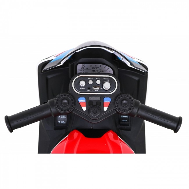 Motocicleta electrica BMW HP4, roti din plastic, scaun din piele ecologica, 81x41x52 cm, putere 70W - Rosu