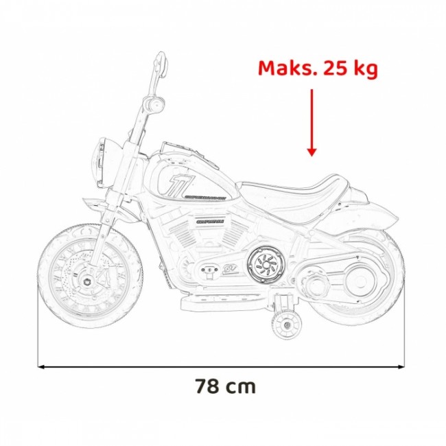 Motocicleta electrica CHOPPER FASTER AHL008, roti si scaun din plastic, 78x30x55 cm, putere 20W - Alb