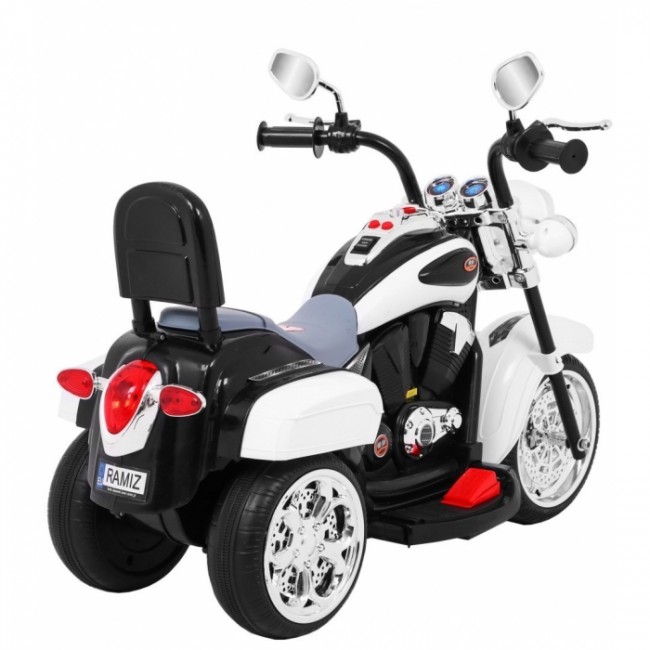 Motocicleta electrica CHOPPER NightBike TR1501, roti si scaun din plastic, 92x34x63 cm, putere 6V - Alb