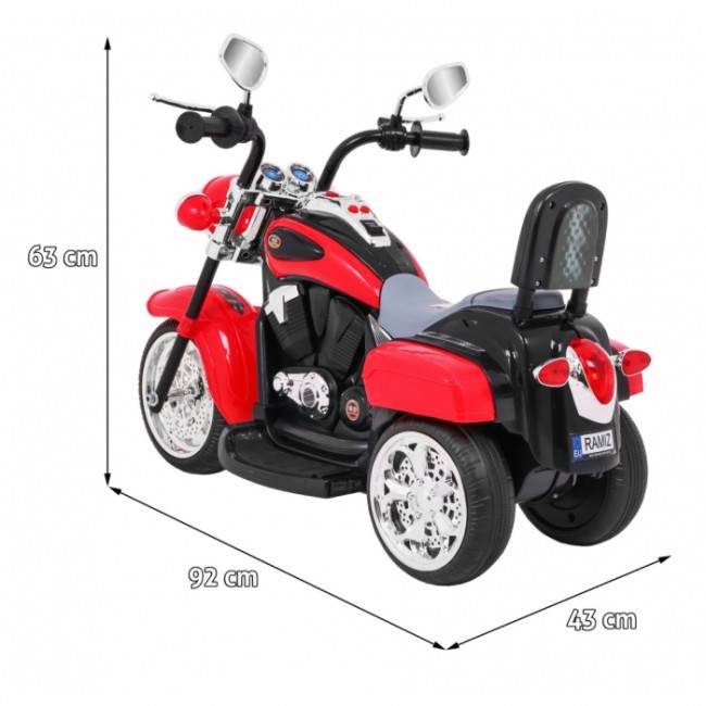 Motocicleta electrica CHOPPER NightBike TR1501, roti si scaun din plastic, 92x34x63 cm, putere 6V - Rosu