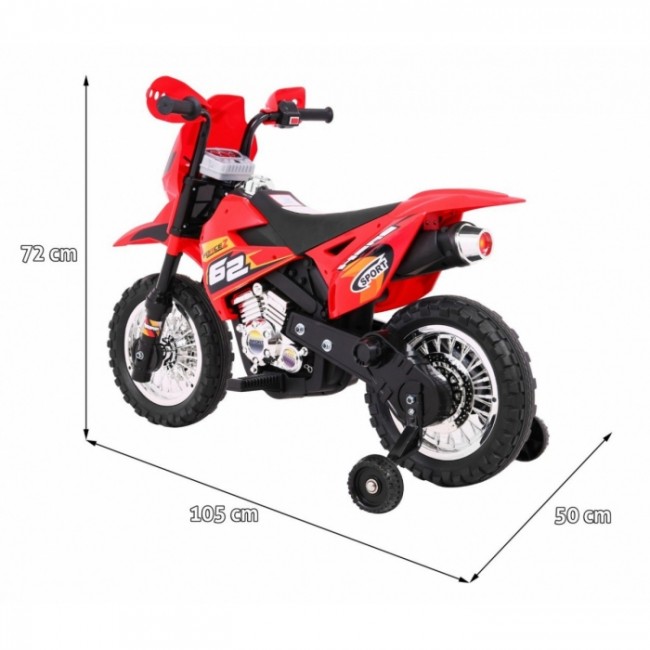 Motocicleta electrica CROSS BDM0912, roti si scaun din plastic + 2 roti ajutatoare, 105x50x72 cm, putere 6V - Rosu