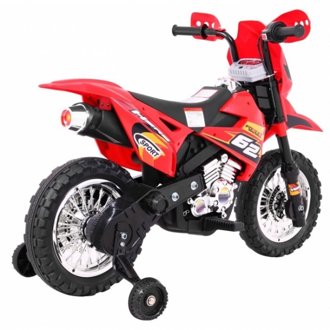 Motocicleta electrica CROSS BDM0912, roti si scaun din plastic + 2 roti ajutatoare, 105x50x72 cm, putere 6V - Rosu