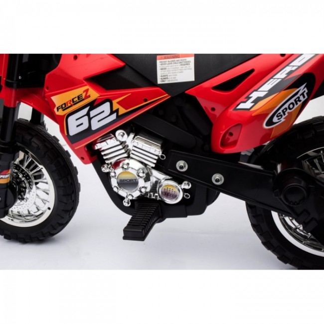 Motocicleta electrica CROSS BDM0912, roti si scaun din plastic + 2 roti ajutatoare, 105x50x72 cm, putere 6V - Rosu