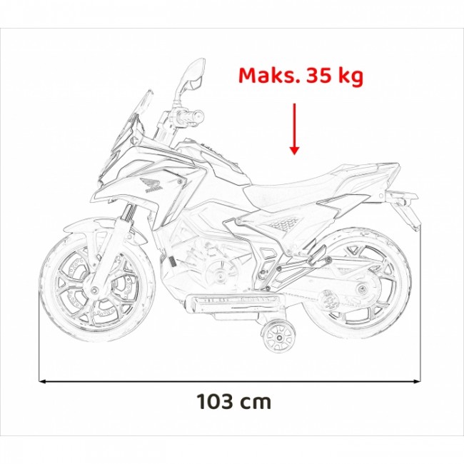 Motocicleta electrica HONDA NC750X, roti si scaun din plastic, 103x41x74 cm, putere 70W - Alb