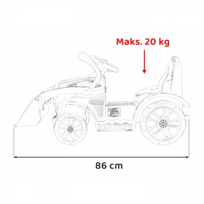 Buldozer electric cu cupa mobila, roti si scaun din plastic, 86x40x42 cm, putere 25W - Galben