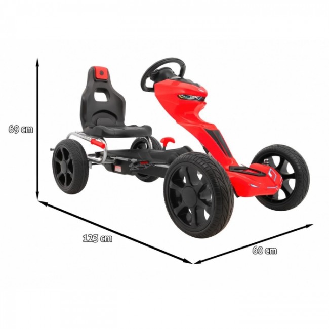 Kart cu pedale si roti EVA, varsta 3 ani+, 123x60x69 cm, Gokart GRAND RIDE - Rosu