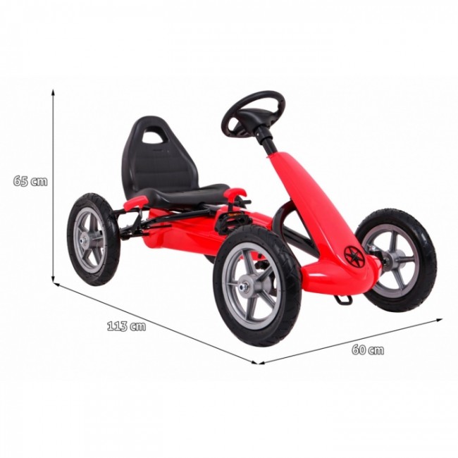 Kart cu pedale si roti gonflabile, varsta 3 ani+, 113x60x65 cm, Gokart STAR - Rosu