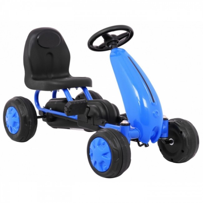 Kart cu pedale, roti si scaun din plastic, 60x35x39 cm, Gokart - Albastru