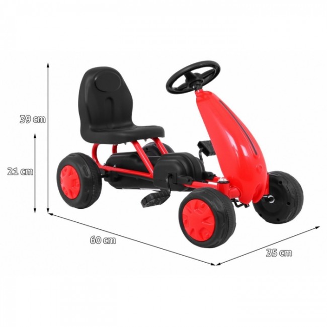 Kart cu pedale, roti si scaun din plastic, 60x35x39 cm, Gokart - Rosu