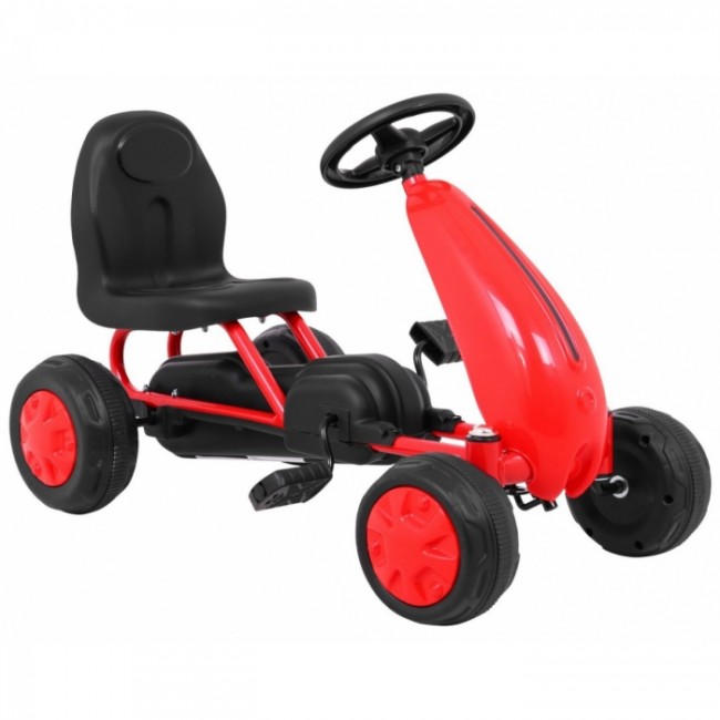 Kart cu pedale, roti si scaun din plastic, 60x35x39 cm, Gokart - Rosu