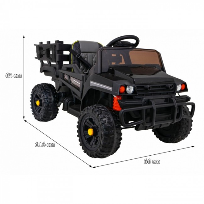 Masinuta electrica cu telecomanda FARMER PICK-UP, roti EVA, scaun tapitat, 116x66x65 cm, putere 70W - Negru