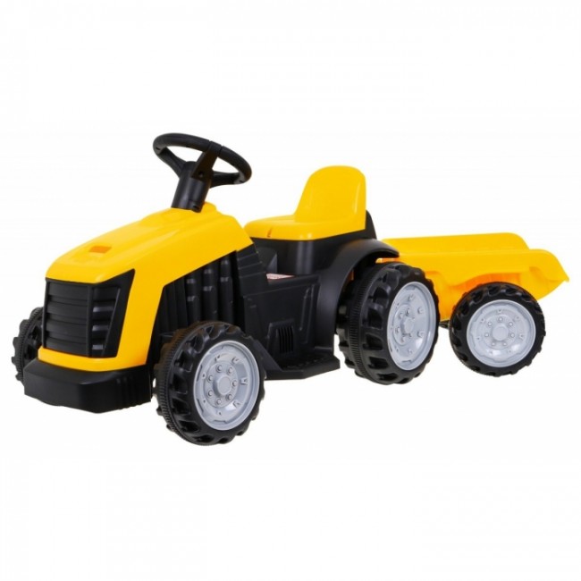 Tractor electric cu remorca, roti si scaun din plastic, 112x40x43 cm, putere 25W - Galben