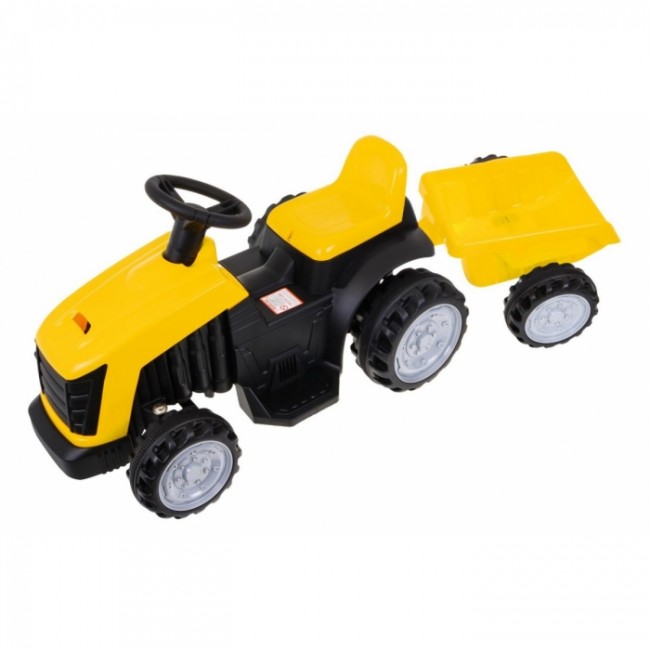 Tractor electric cu remorca, roti si scaun din plastic, 112x40x43 cm, putere 25W - Galben