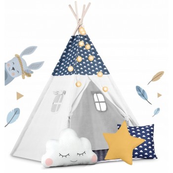 Cort de joaca pentru copii cu lumini si 3 pernite Nukido 120 x 120 x 165 cm - Bleumarin Cort de joaca pentru copii cu lumini si 3 pernite Nukido 120 x 120 x 165 cm - Bleumarin