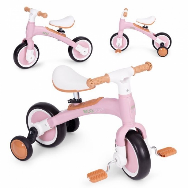 Bicicleta cu pedale 3 in 1 si roti ajutatoare Ecotoys LC-V1359 - Roz