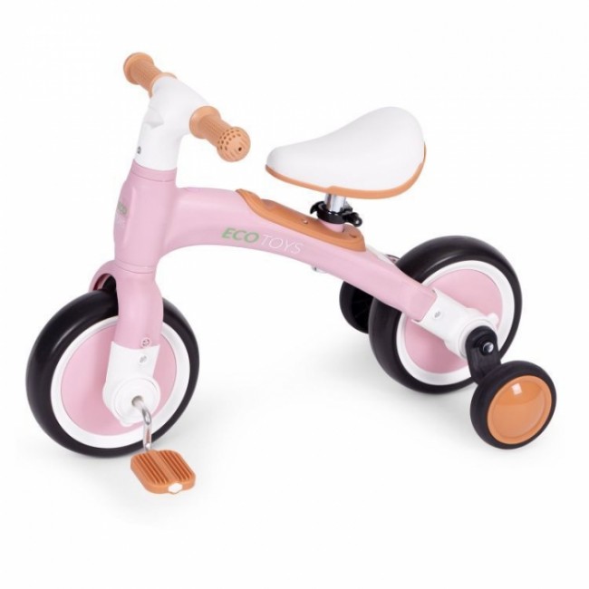 Bicicleta cu pedale 3 in 1 si roti ajutatoare Ecotoys LC-V1359 - Roz