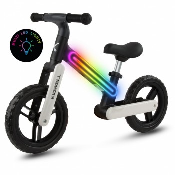 Bicicleta fara pedale, cadru nailon cu LED, roti EVA, Kidwell SUNO - Alb-Negru Bicicleta fara pedale, cadru nailon cu LED, roti EVA, Kidwell SUNO - Alb-Negru