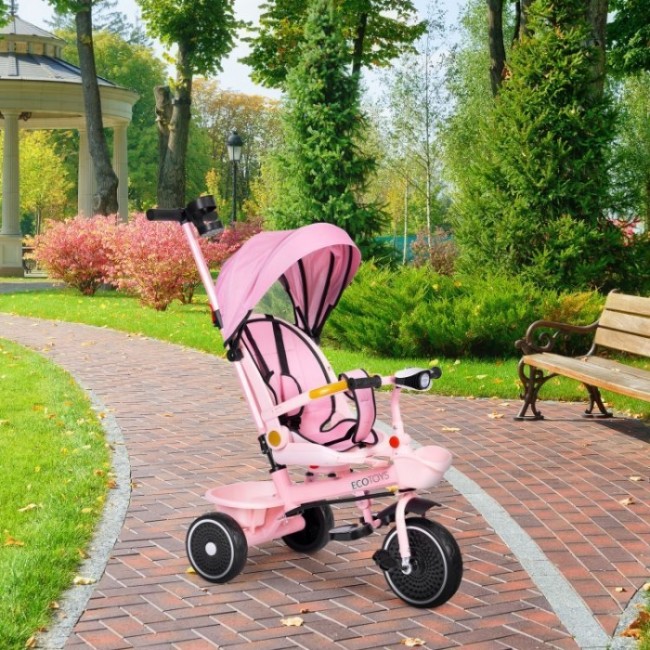 Tricicleta 2 in 1 pentru copii, scaun rotativ 360°, roti din spuma EVA, Ecotoys WQL-066-18 - Roz
