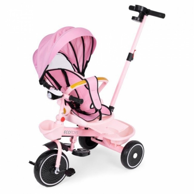 Tricicleta 2 in 1 pentru copii, scaun rotativ 360°, roti din spuma EVA, Ecotoys WQL-066-18 - Roz