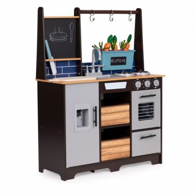 Bucatarie din lemn pentru copii cu accesorii, 74 x 29.5 x 96 cm, Ecotoys TL40030