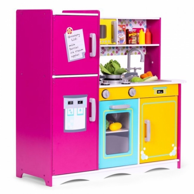 Bucatarie din lemn pentru copii cu accesorii, 92 x 29.5 x 83 cm, Ecotoys TL40027