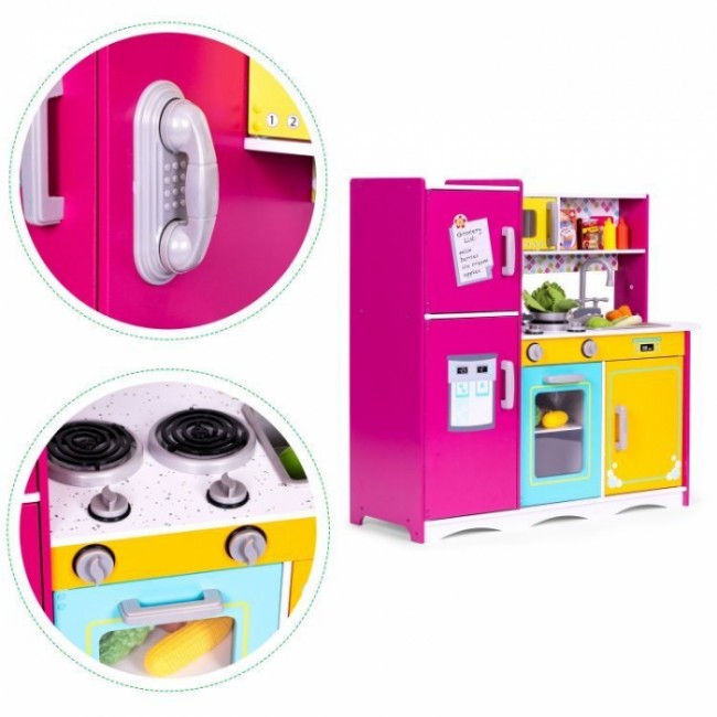 Bucatarie din lemn pentru copii cu accesorii, 92 x 29.5 x 83 cm, Ecotoys TL40027