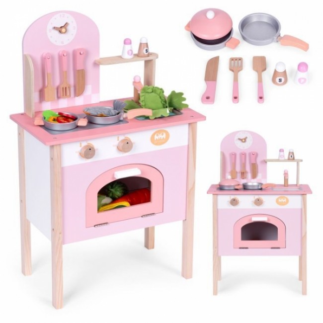 Bucatarie din lemn pentru copii cu accesorii, 48 x 26 x 76.5 cm, Ecotoys HM232570