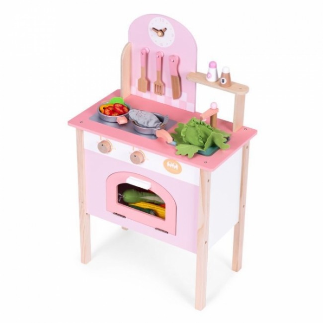 Bucatarie din lemn pentru copii cu accesorii, 48 x 26 x 76.5 cm, Ecotoys HM232570