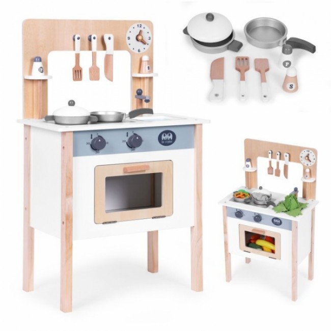Bucatarie din lemn pentru copii cu accesorii, 48 x 26 x 77 cm, Ecotoys HM232569