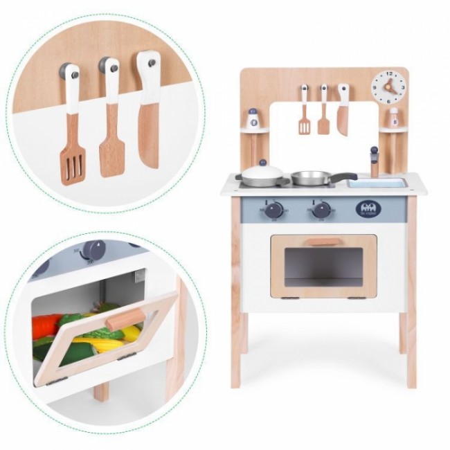 Bucatarie din lemn pentru copii cu accesorii, 48 x 26 x 77 cm, Ecotoys HM232569