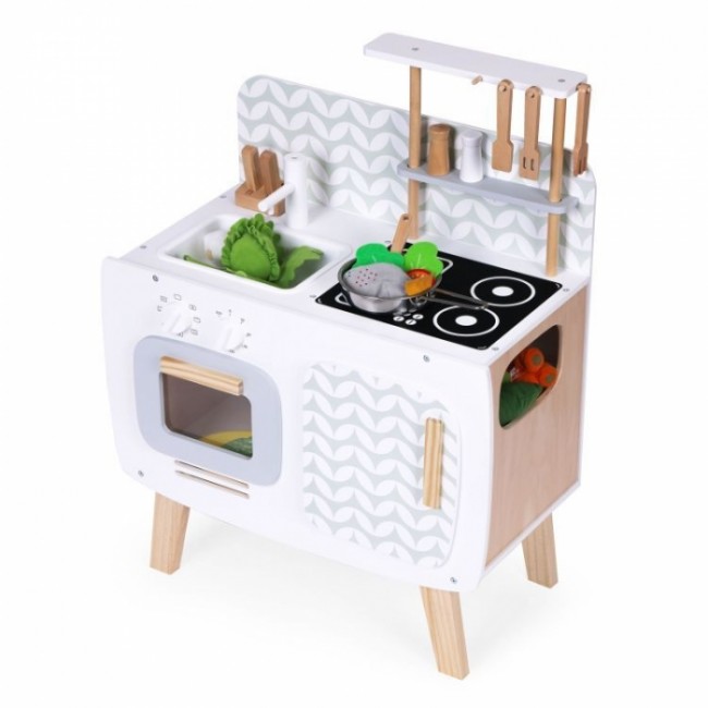 Bucatarie din lemn pentru copii cu accesorii, 58 x 29 x 73 cm, Ecotoys W10C863