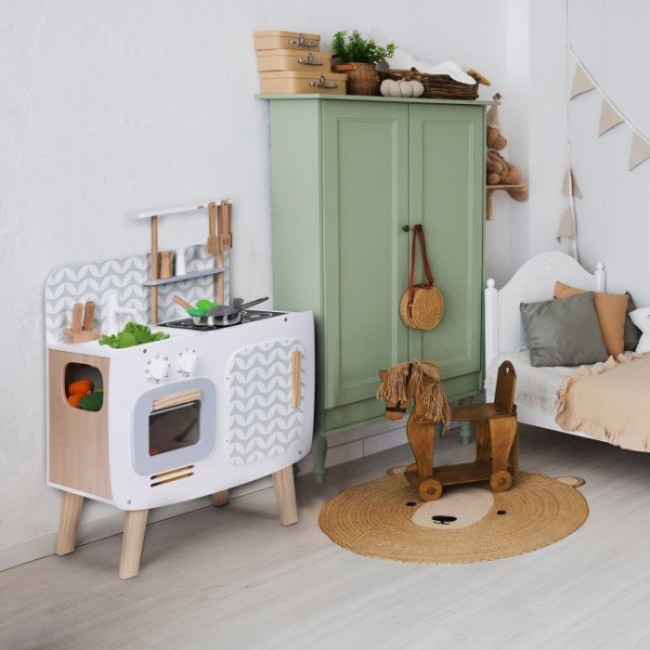 Bucatarie din lemn pentru copii cu accesorii, 58 x 29 x 73 cm, Ecotoys W10C863