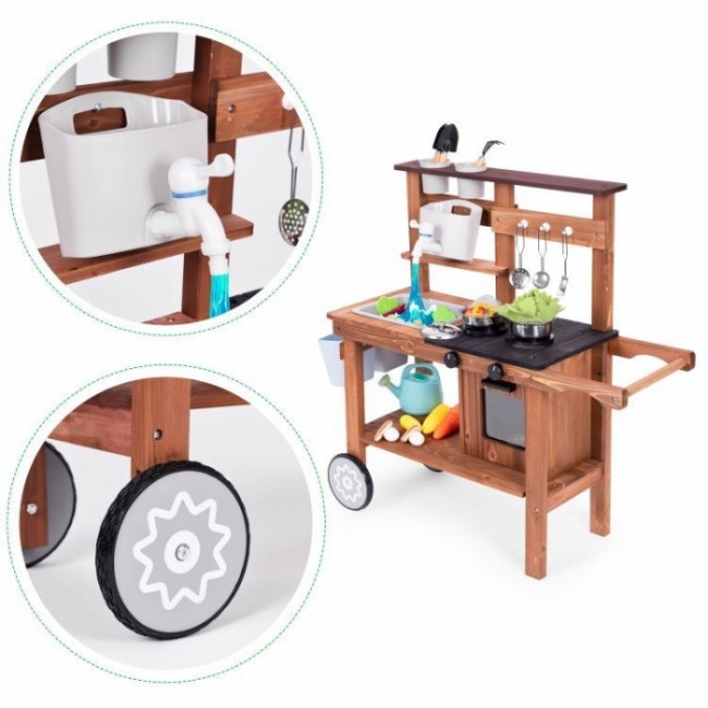 Bucatarie de exterior din lemn pentru copii, 89 x 31 x 80.5 cm, Ecotoys TL814004