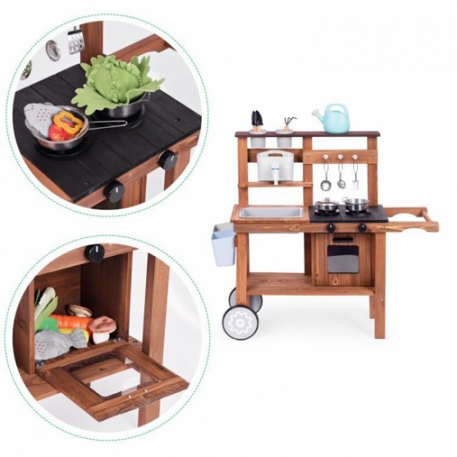 Bucatarie de exterior din lemn pentru copii, 89 x 31 x 80.5 cm, Ecotoys TL814004
