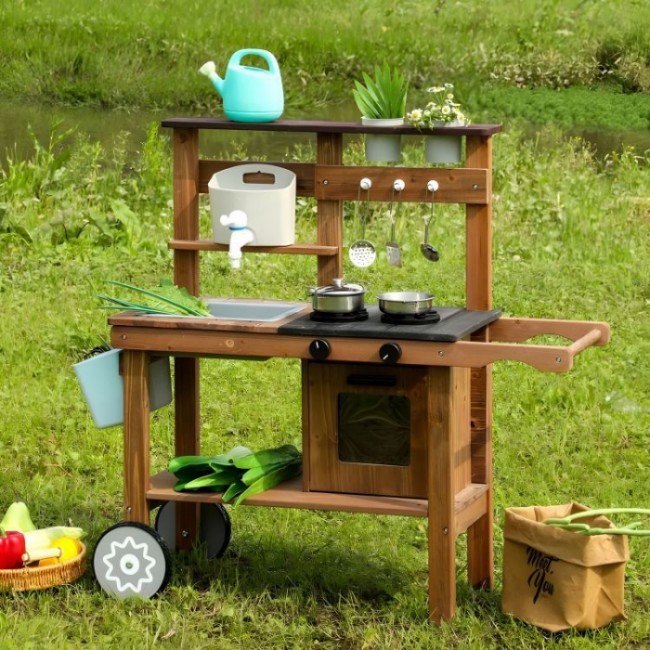 Bucatarie de exterior din lemn pentru copii, 89 x 31 x 80.5 cm, Ecotoys TL814004