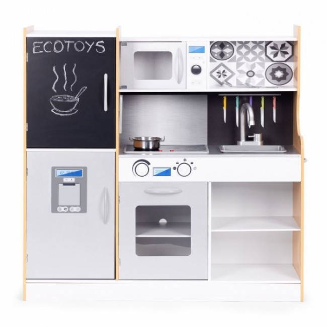 Bucatarie din lemn pentru copii cu accesorii, 90.3 x 31 x 90 cm, Ecotoys TL053001