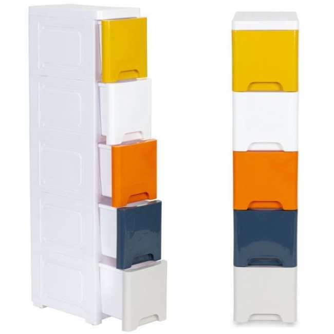 Raft pe roti cu 5 compartimente pentru depozitarea jucariilor ModernHome - Multicolor