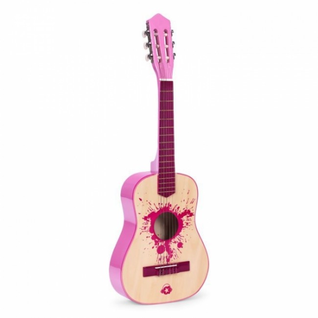 Chitara din lemn cu 6 corzi pentru copii, 86 x 31 cm, Ecotoys HX18026-34 - Roz