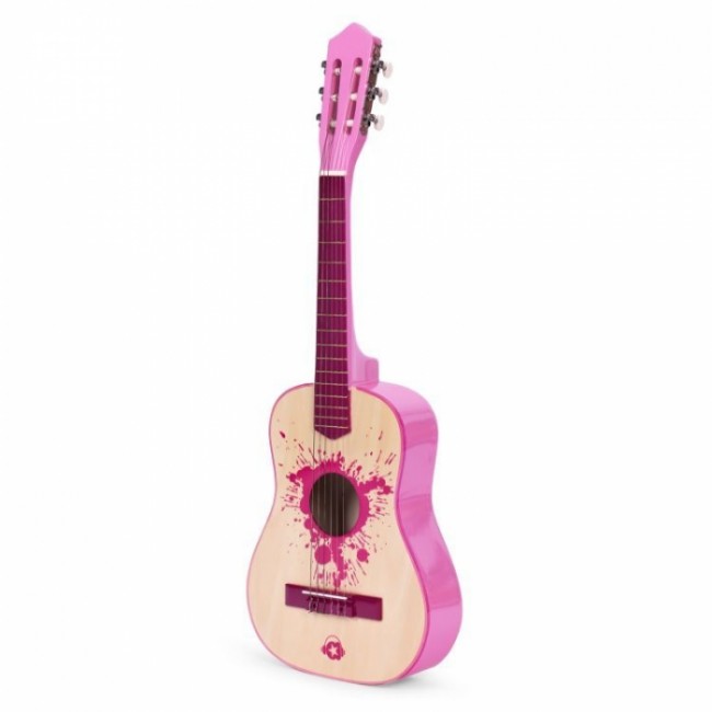 Chitara din lemn pentru copii cu 6 corzi Ecotoys HX18022-30, 76 X 28 cm - Roz