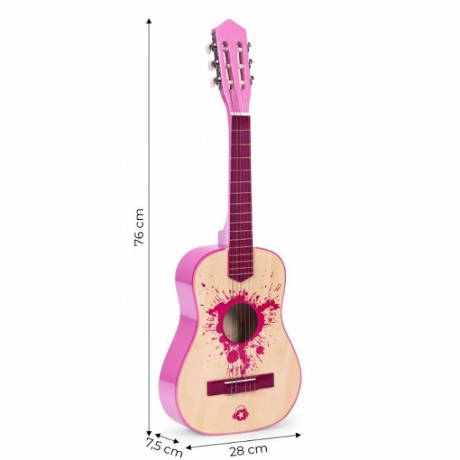 Chitara din lemn pentru copii cu 6 corzi Ecotoys HX18022-30, 76 X 28 cm - Roz