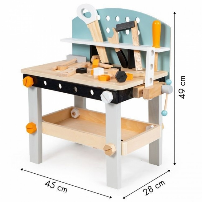 Banc de lucru din lemn pentru copii cu 38 accesorii Ecotoys 1178